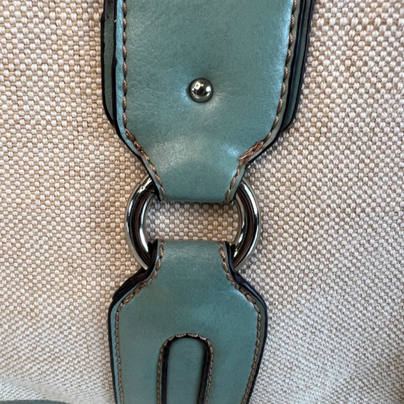 Etienne Aigner Handbag Purse Wicker Teal Blue Leather 9” - Picture 14 of 16